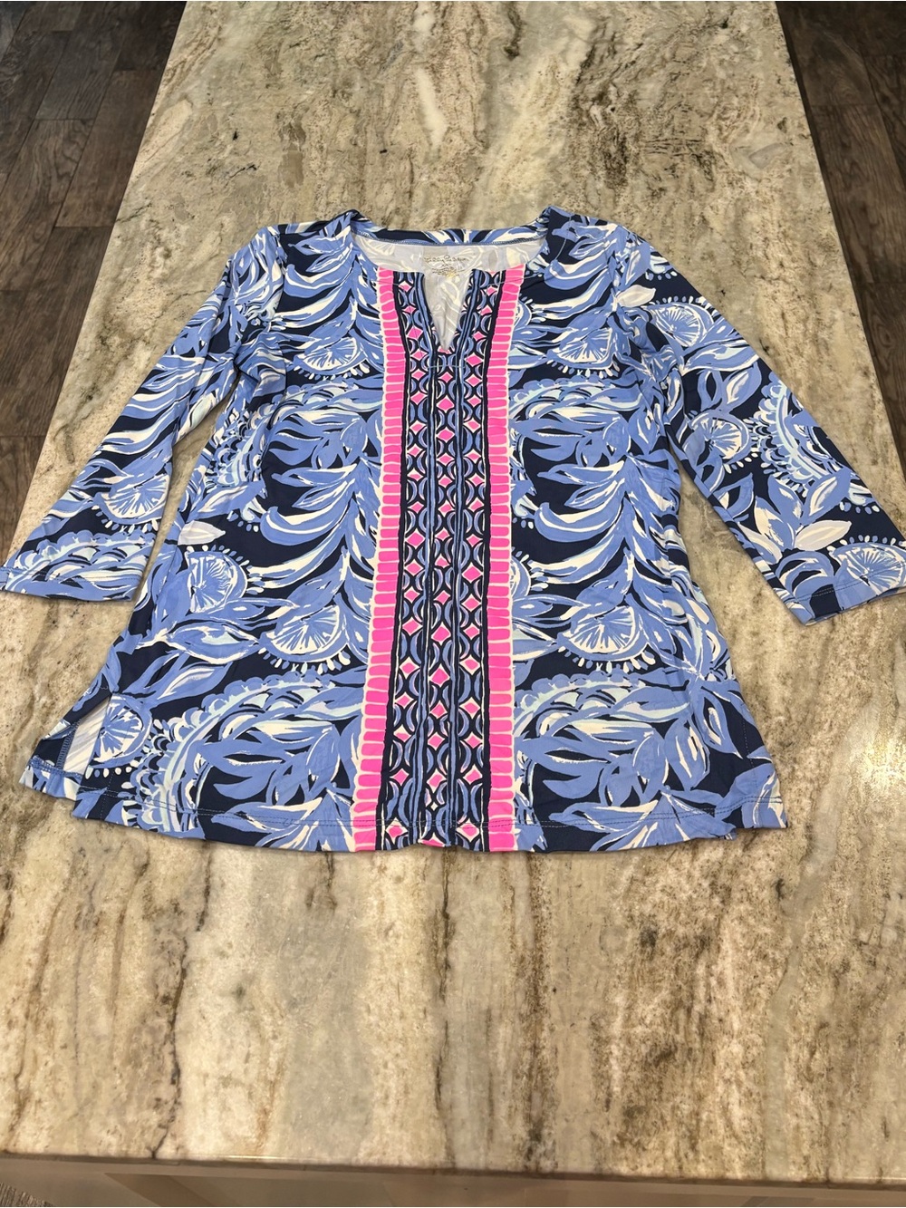 Lilly Pulitzer Blue Floral Tunic with Pink Trim size XXS